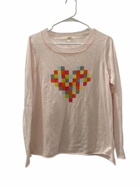 Lisa Todd Pixel Heart Long Sleeve Lightweight Sweater In Pink Size XL